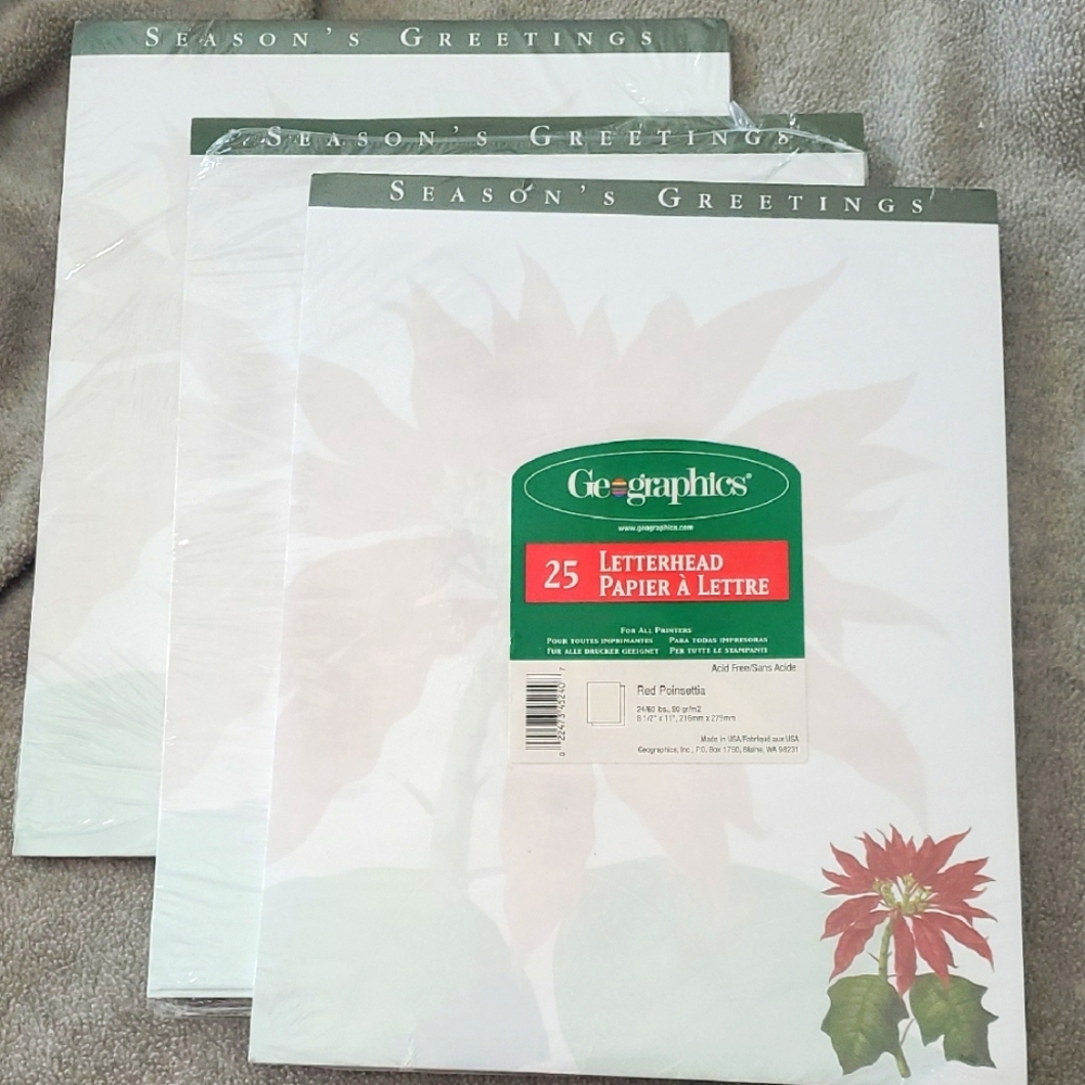 NWT, Holiday Letterhead, 75 pc., Pointsettia
